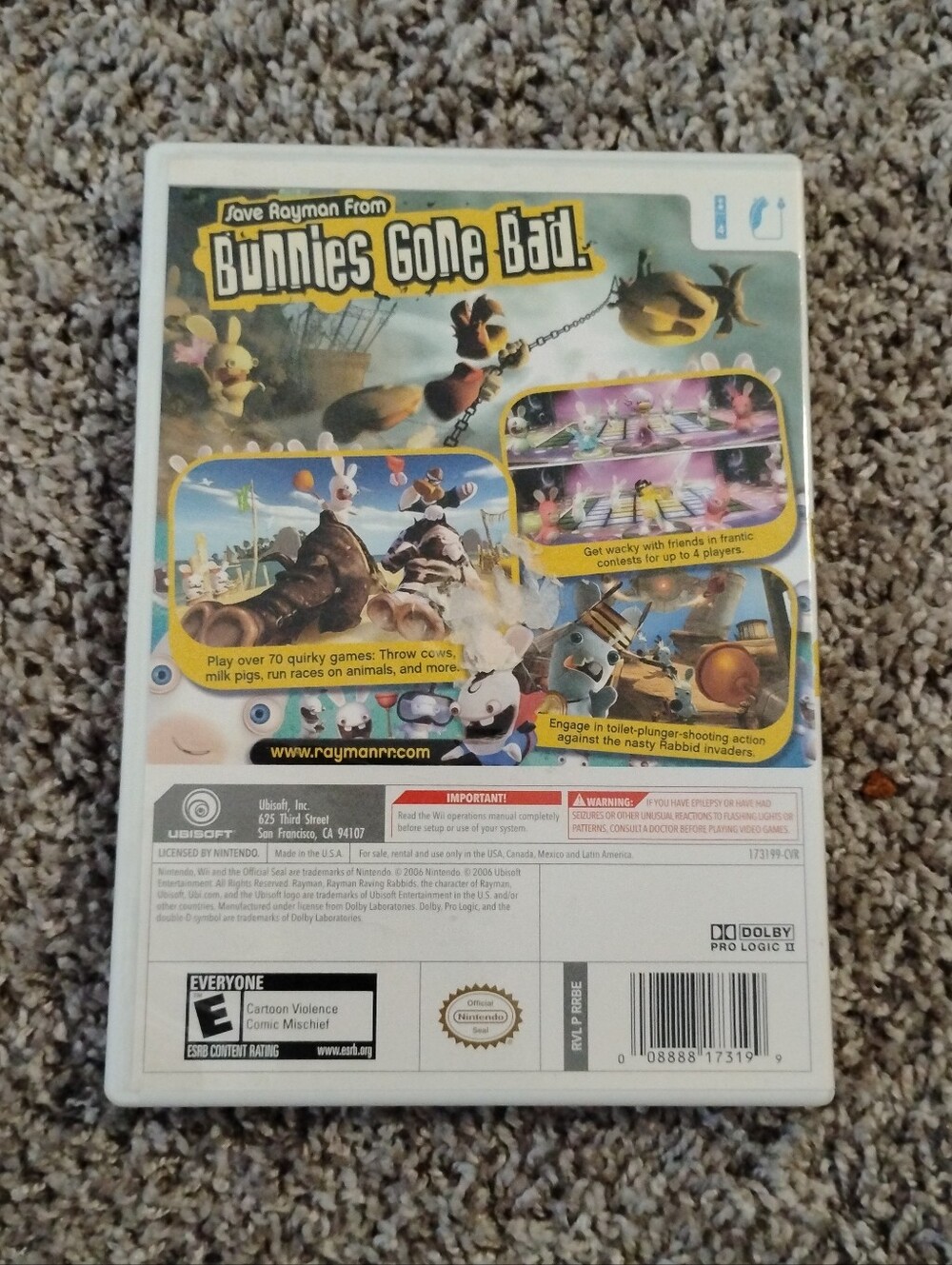 Rayman Raving Rabbids (Nintendo Wii) - Complete in Box (CIB) w/ Manual - Picture 3 of 3